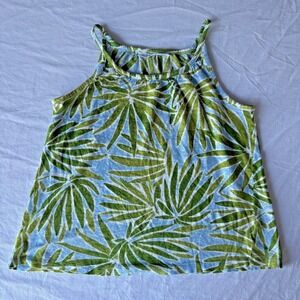 Sigrid Olsen Womens Green Sleeveless 100% Linen Palm Leaf Boho Tank Top Size M